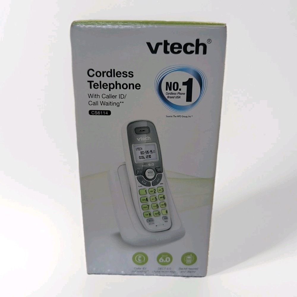 V Tech Cordless Phone with Caller ID / Call Waiting - White / Grey Model CS6114